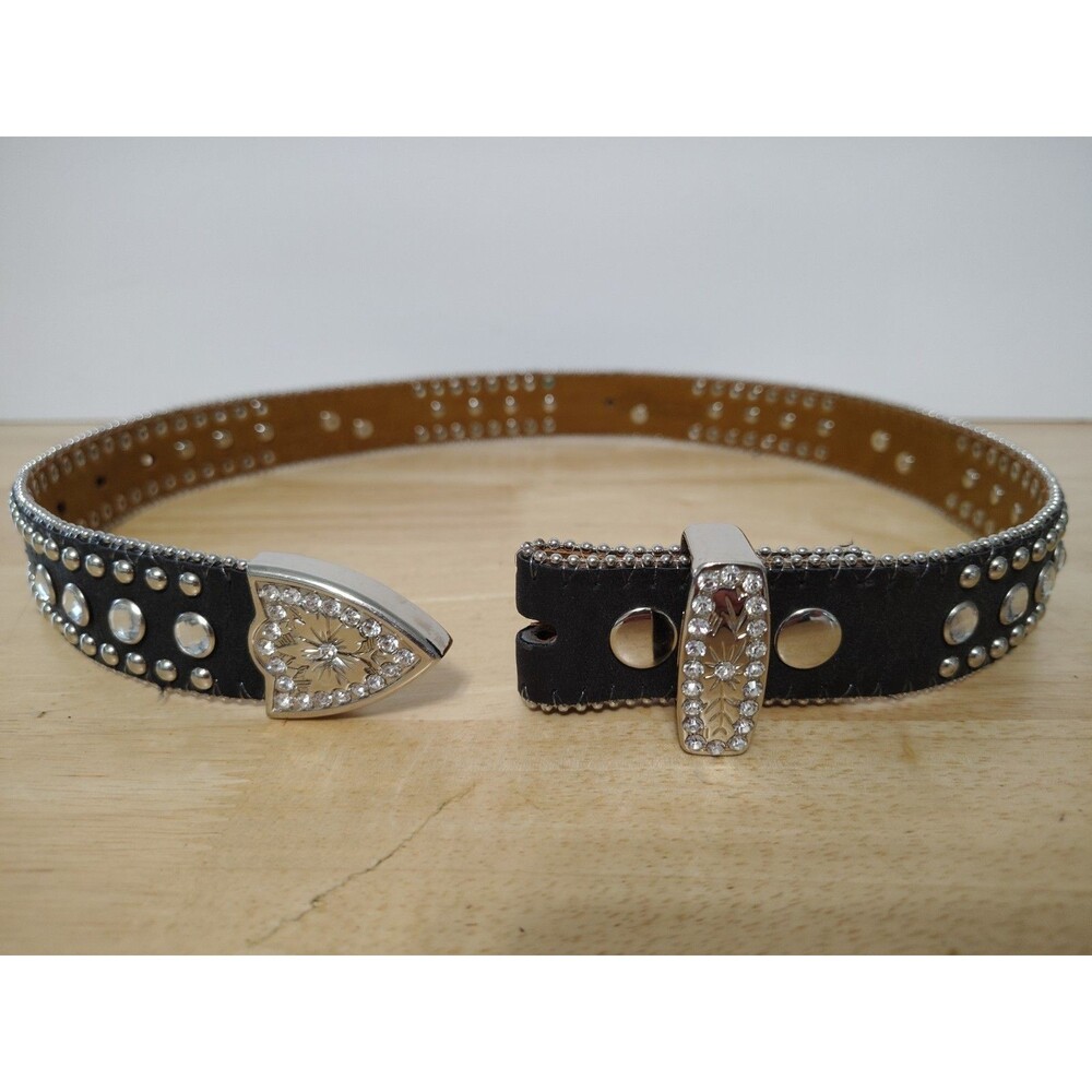 Nocona Girls Rhinestone Black Leather Western Belt Size 24 N4427601 No Buckle